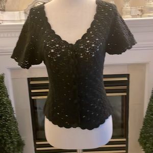Short sleeve crochet black sweater top Size L can be worn as  a M